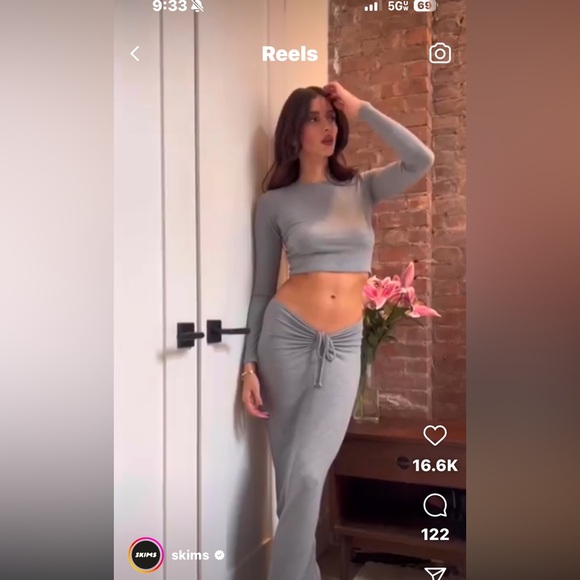 Skims Soft Lounge Crop Long Sleeve & Ruched Long Skirt Set Color Wine - Picture 3 of 15